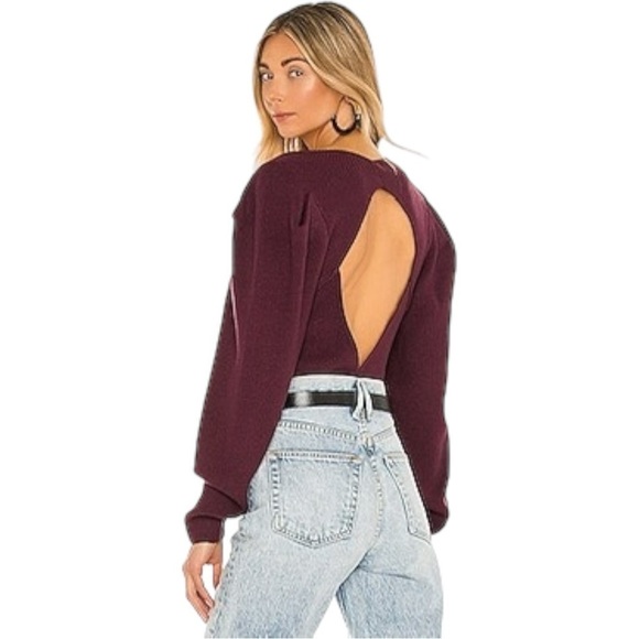 Free People Saffron Top in Pomegranate Wine Small NWT NEW Puff Sleeve Open Back - Picture 4 of 14